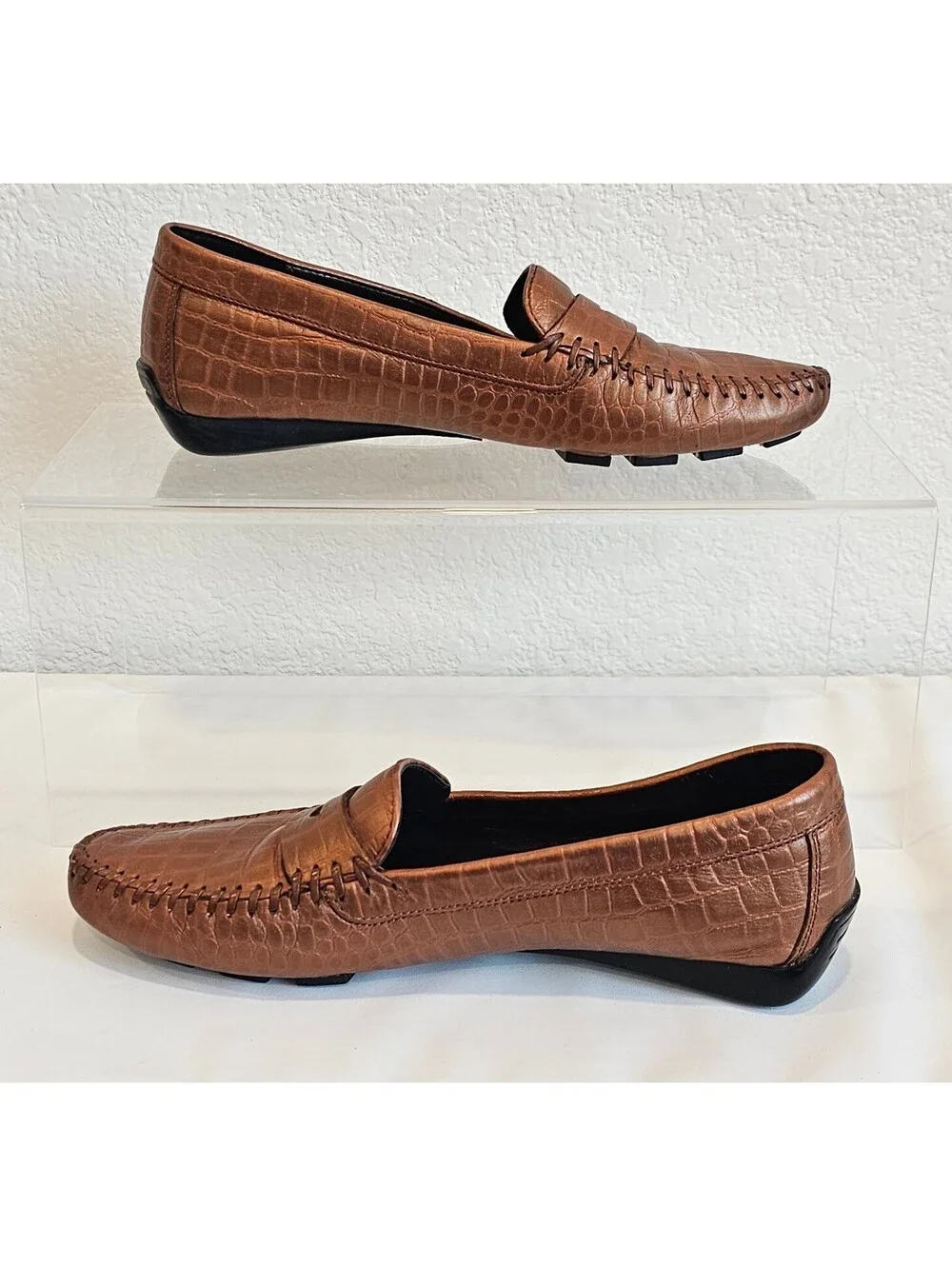 Robert Zur Women’s 6 M Brown Croc Embossed Leather Driving Loafers Made Italy